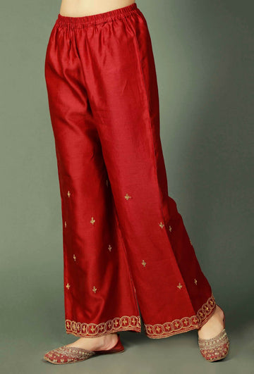 Maroon Chanderi Palazzos With Zari Embroidery